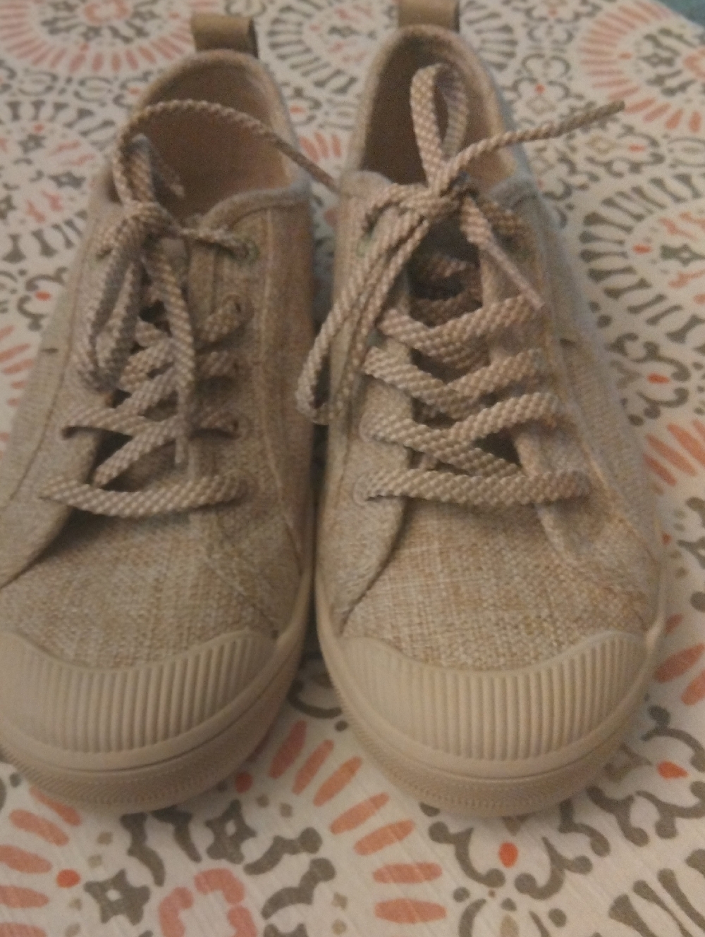 Skechers BOBS Light Beige Woven Lace-Up Sneakers